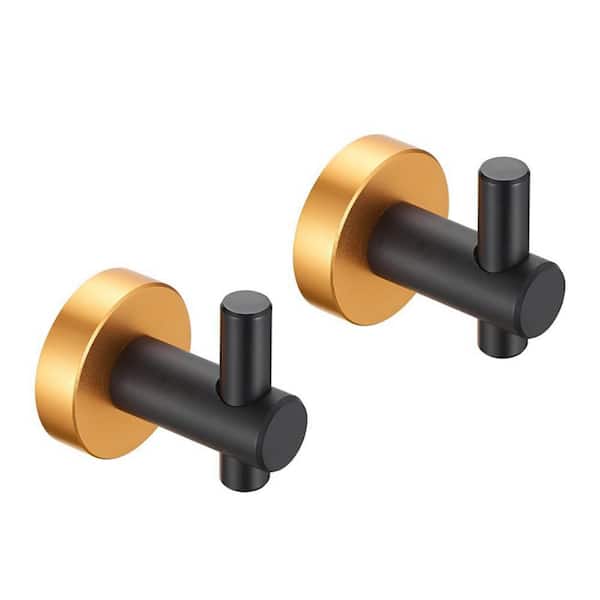 Unbranded Single Robe Hook Towel Hook in Black and Gold 2 Pack