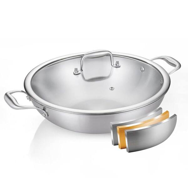 13 qt. Tri-Ply Stainless Steel Nonstick Saute Pan with Lid, Fast