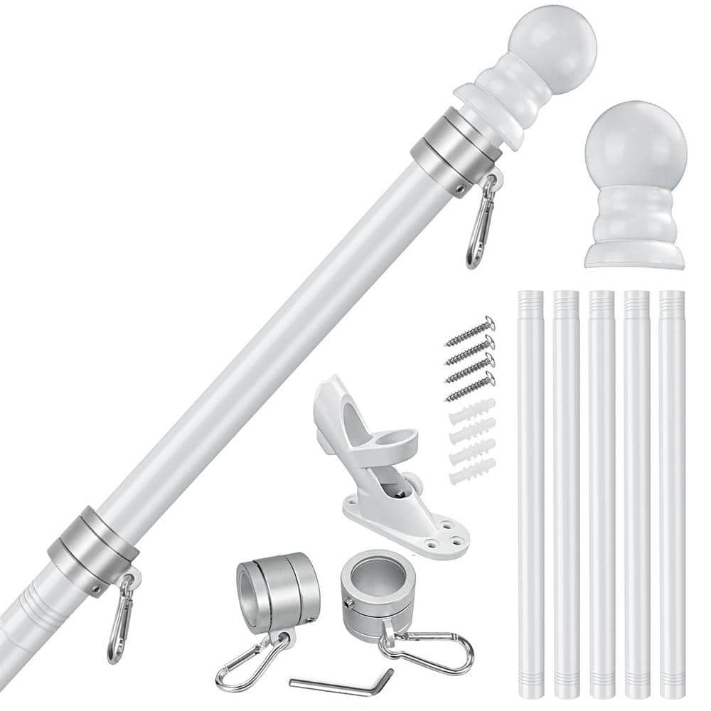 Flag Stars 5 Sections 6 ft. Flagpole with Bracket - White