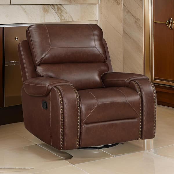 Brown Faux Leather Manual Swivel Glider Recliner