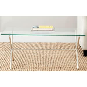 Brogen 38 in. Clear/Silver Medium Rectangle Glass Coffee Table