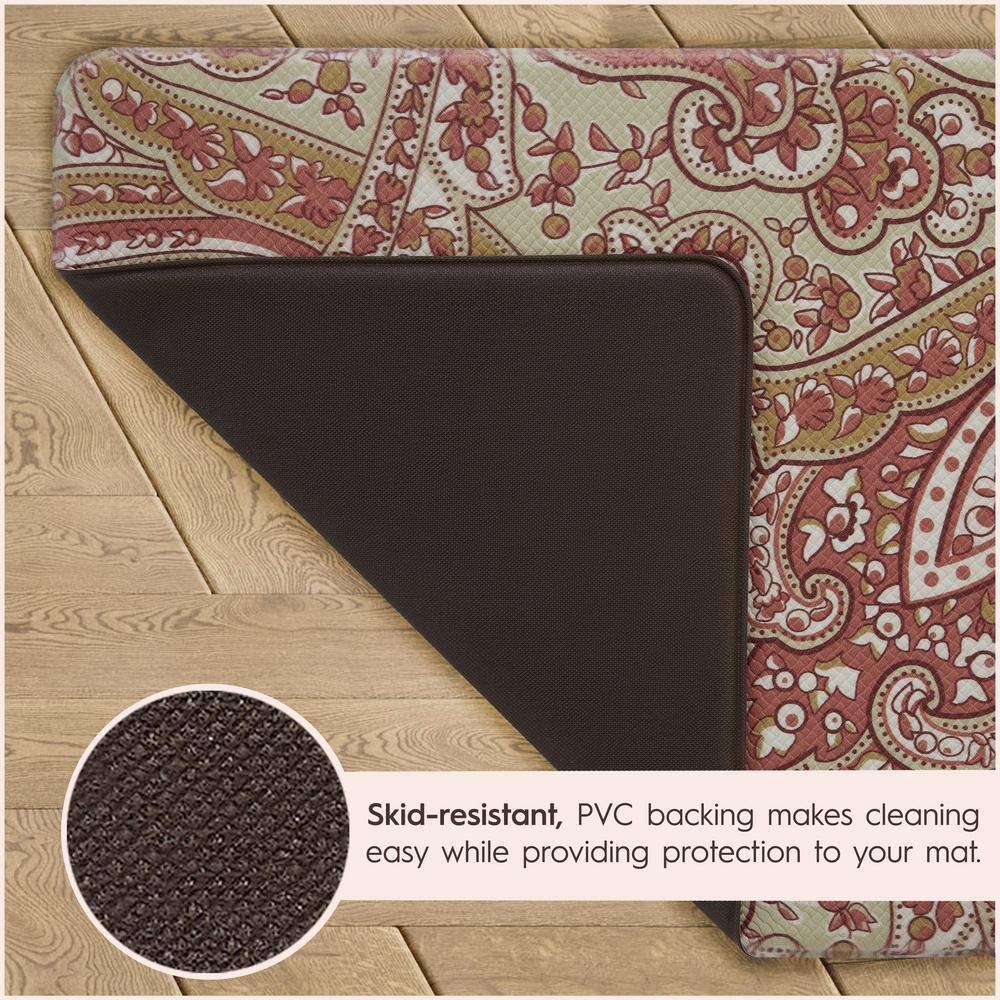 Rust and Beige Paisley Anti-Fatigue Kitchen Mat Set