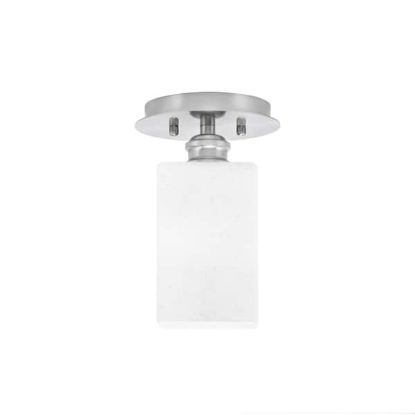 Unbranded Albany 1-Light 6 in. Brushed Nickel Semi-Flush with Square White Muslin Glass Shade