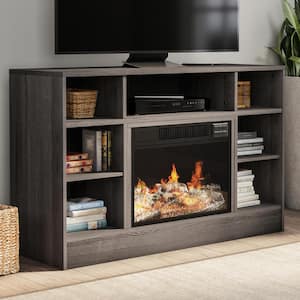 44 in. Freestanding Electric Fireplace TV Stand with Remote Control, LED Flames, Adjustable Heat in Gray