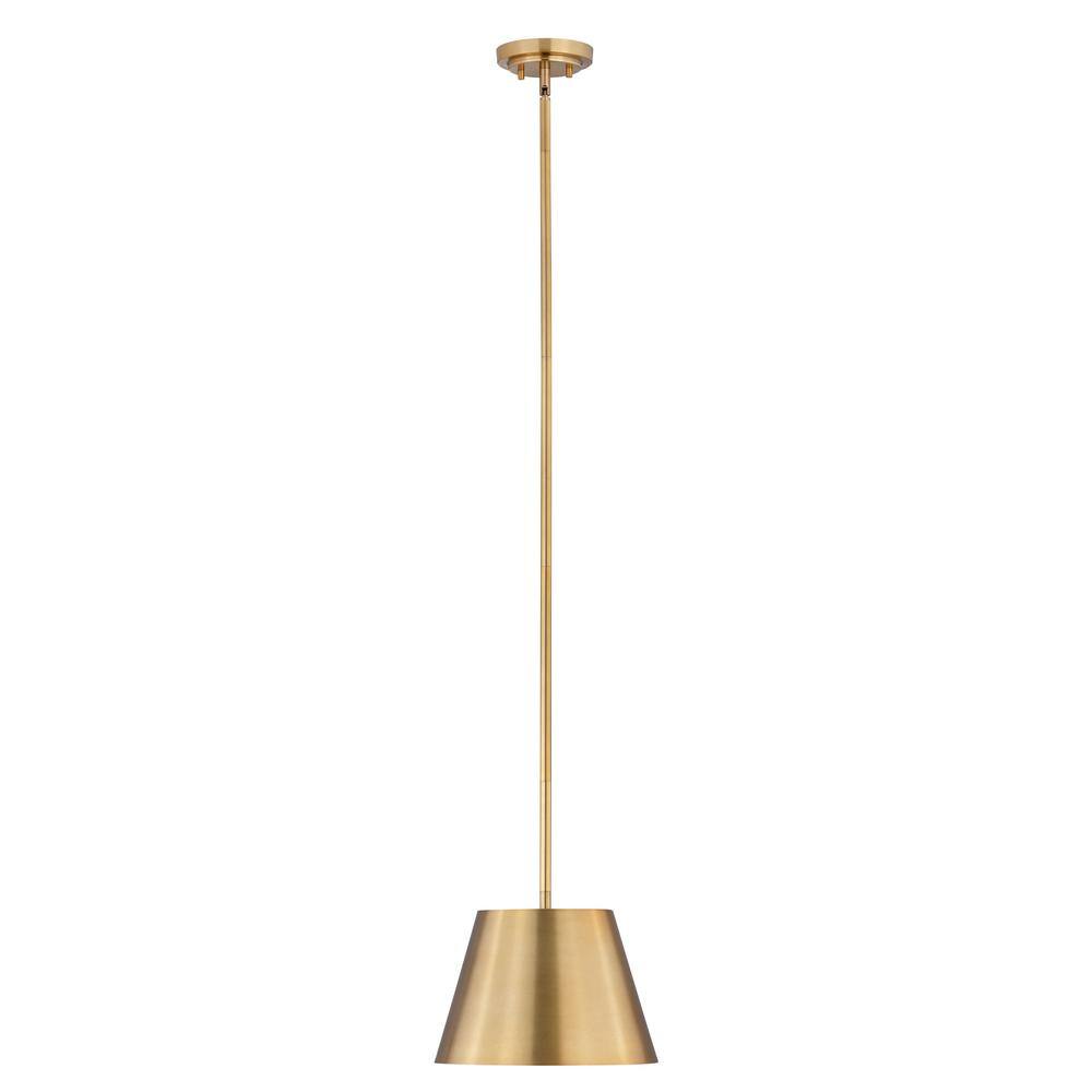 Lilly 12 in. 1-Light Rubbed Brass Shaded Pendant Light with Rubbed Brass St