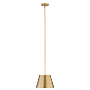 Lilly 12 in. 1-Light Rubbed Brass Shaded Pendant Light with Rubbed Brass Steel Shade, No Bulbs Included