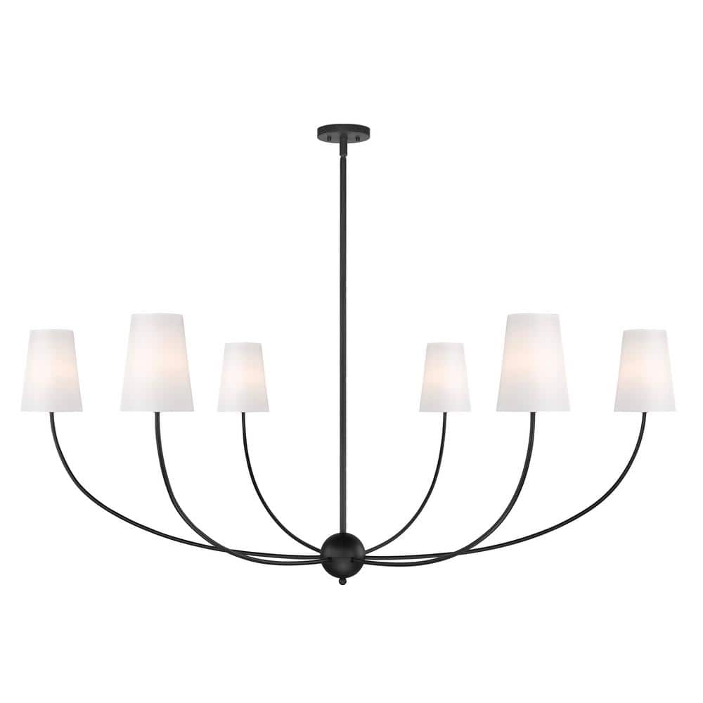 Shannon 62 in 6 Light Matte Black Shaded Chandelier Light with White Glass 