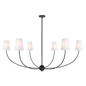 Shannon 62 in 6 Light Matte Black Shaded Chandelier Light with White Glass Shade with No Bulbs Included