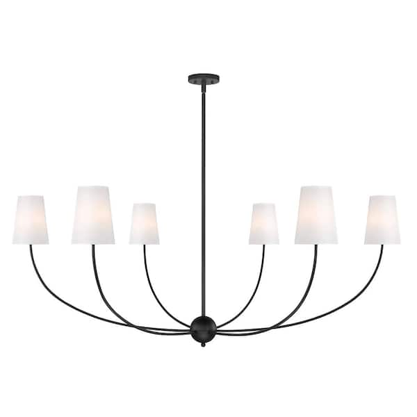 Unbranded Shannon 62 in 6 Light Matte Black Shaded Chandelier Light with White Glass Shade with No Bulbs Included