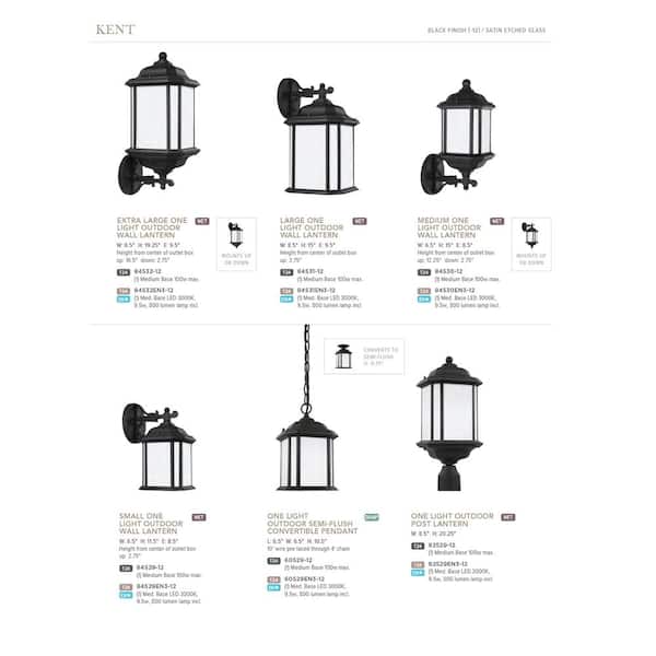 Kent 1-Light Black Outdoor 15 in. Wall Lantern Sconce with LED Bulb