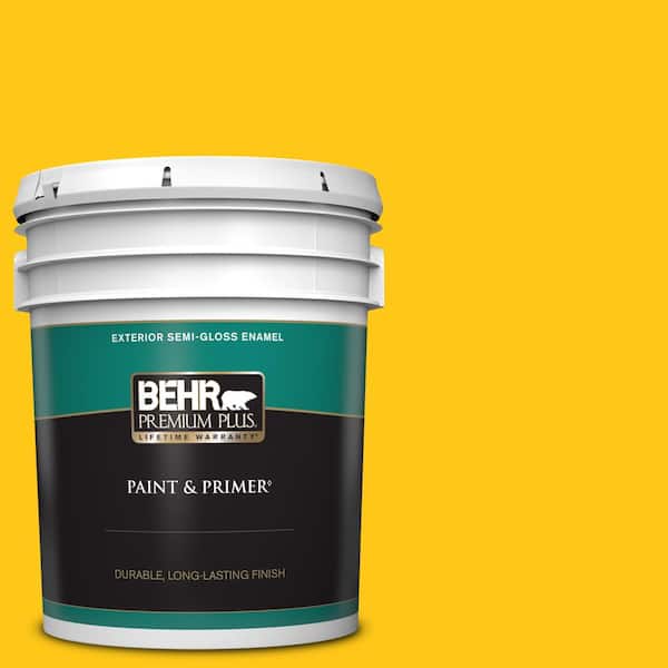 BEHR PREMIUM PLUS 5 gal. #P300-7 Unmellow Yellow Semi-Gloss Enamel Exterior Paint & Primer
