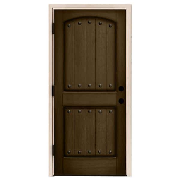 Steves & Sons 36 in. x 80 in. Rustic 2-Panel Plank Stained Mahogany Wood Prehung Front Door