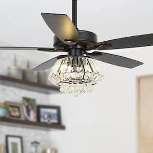 Micah 52 in. Modern Black Downrod Mount Crystal Ceiling Fan with Remote Control and Light Kit