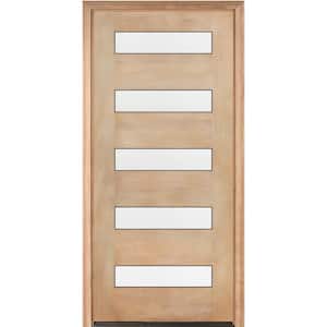 Contemporary Mahogany Type 36 in. x 80 in. Right-Hand/Inswing 5-Lite Frosted Glass Unfinished Wood Prehung Front Door
