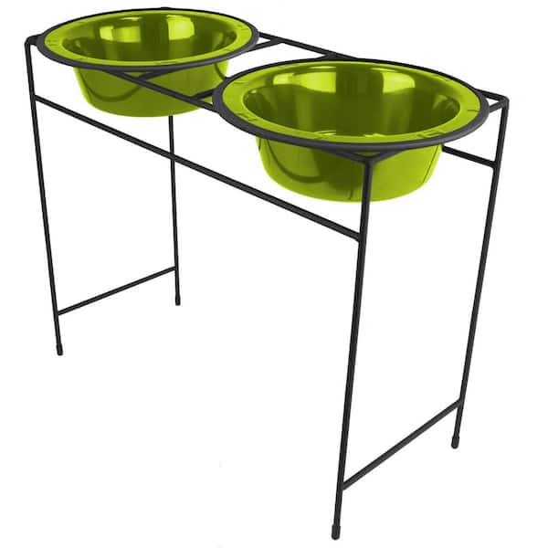 Platinum Pets Modern Double Diner Feeder with Stainless Steel Cat/Dog Bowls, Corona Lime