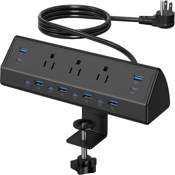 130W Desk Clamp Power Strip, 12 USB Ports (6 PD 65W USB-C),Surge Protector,ETL Listed Power Hub Extension Cord