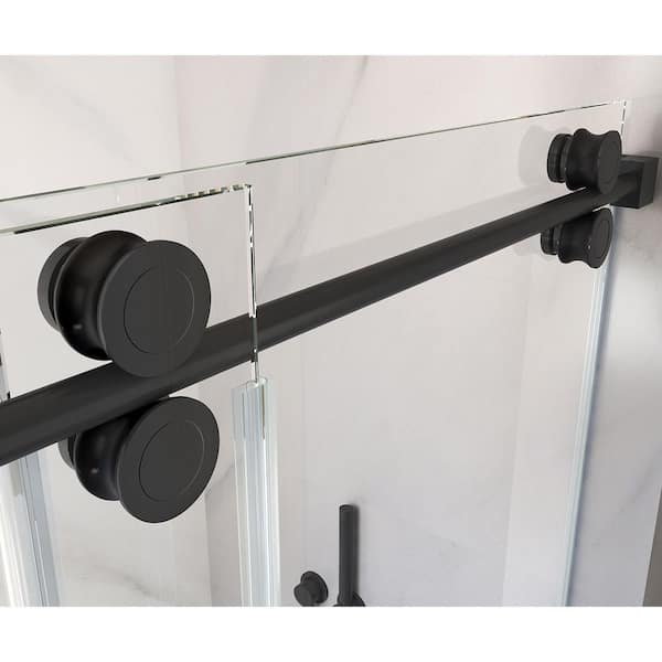 56-60 in. W x 76 in. H Sliding Frameless Shower Door in Black Finish with 5/16 in. (8 mm) Tempered Glass