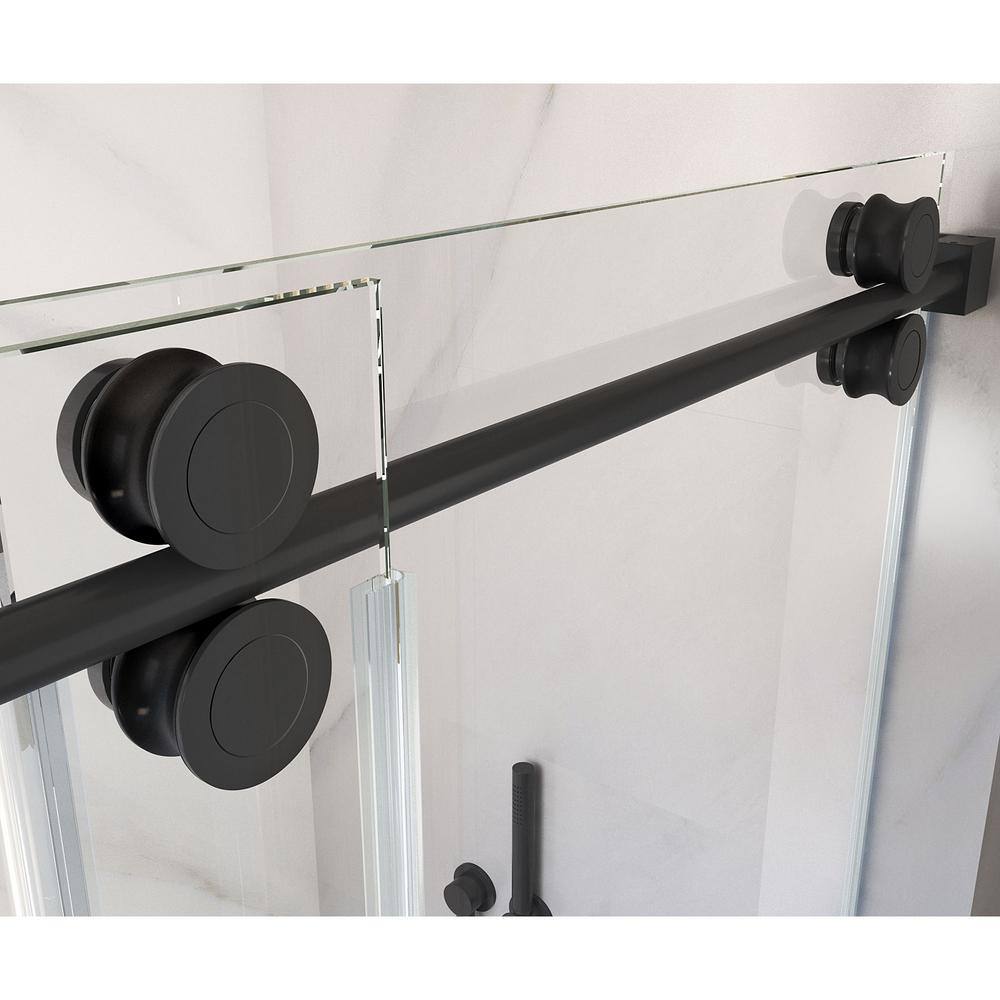 72 in. Black Frameless Sliding Shower Door with Clear Tempered Glass