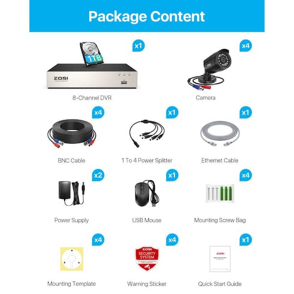 ZOSI 8-Channel 1080p DVR 1TB Hard Drive Security Camera System