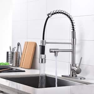Brushed Nickel Single Handle Pull Down Sprayer Kitchen Faucet with Advanced Spray, Pull Out Spray Wand in Solid Brass