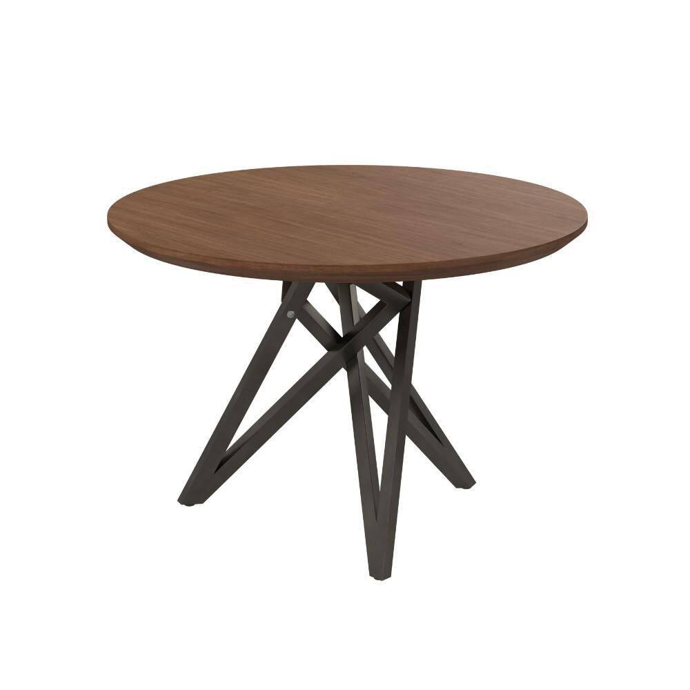 Kimya Round Walnut Wood Dining Table with Black Steel Legs