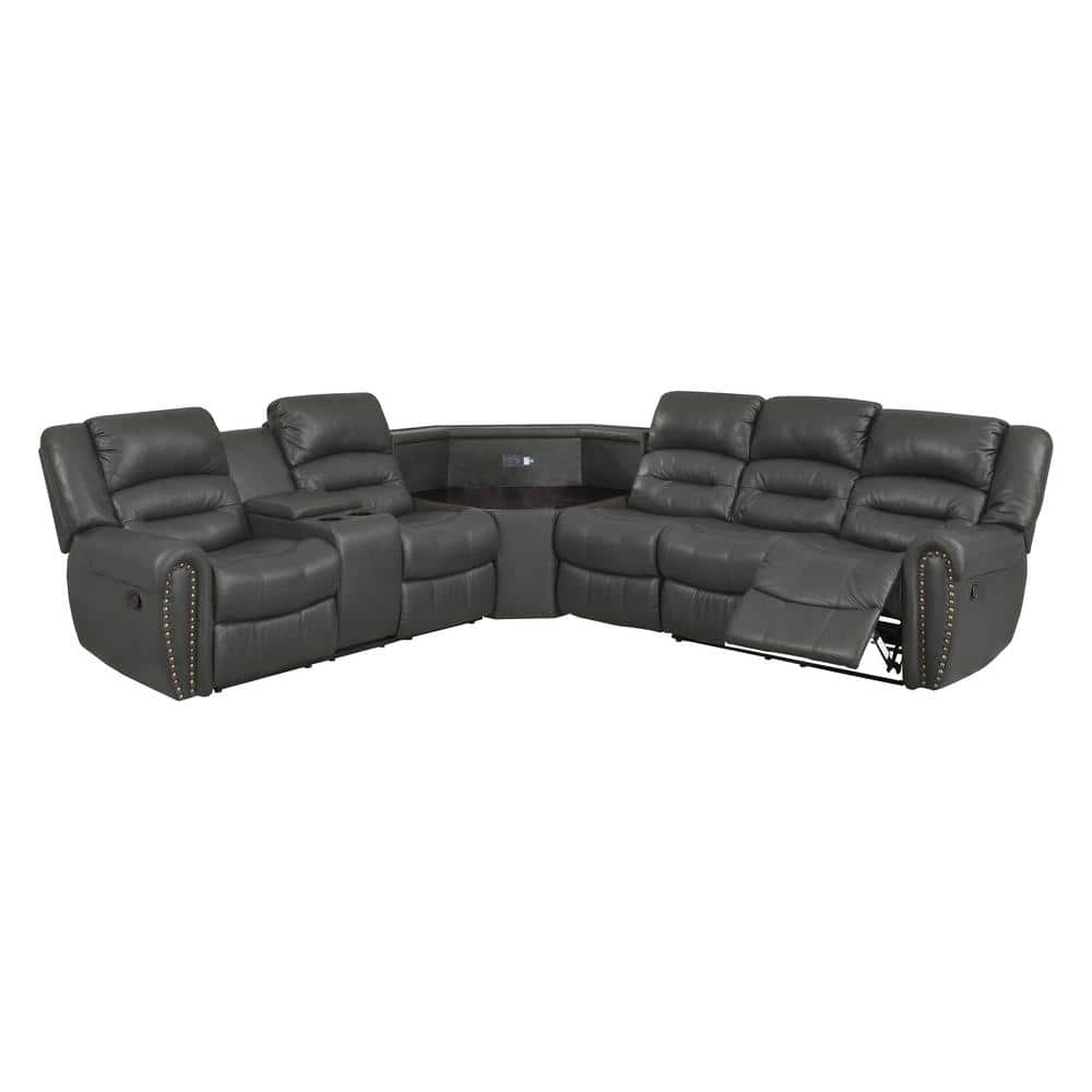 Amelia 4-Piece Gray Faux Leather L-Shaped Left-Facing Motion Reclining Sect