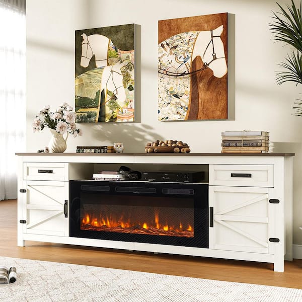 80 in. Freestanding Engineered Wood Electric Fireplace TV Stand in Warm White