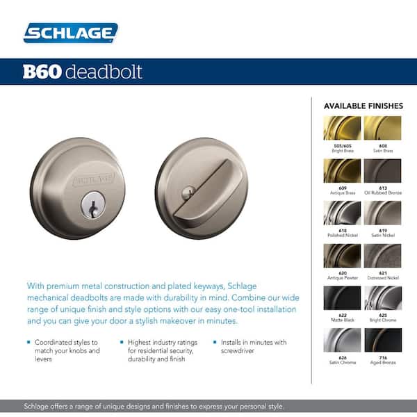 10% Off Schlage B60 N 626 Deadbolt, Keyed 1 Side, Highest Residentia - /SKILL 10% Off Schlage B60 N 626 Deadbolt, Keyed 1 Side, Highest Residentia - /SKILL
