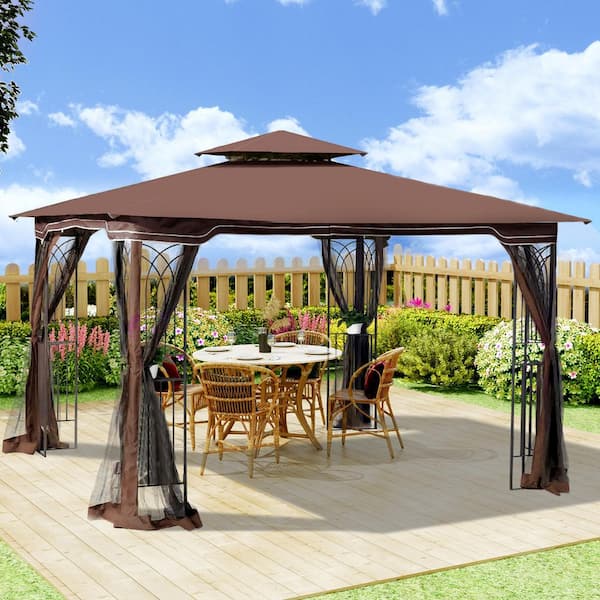 13 ft. x 10 ft. Brown Top Outdoor Patio Gazebo Canopy Tent with Ventilated Double Roof And Mosquito net (Gazebo)