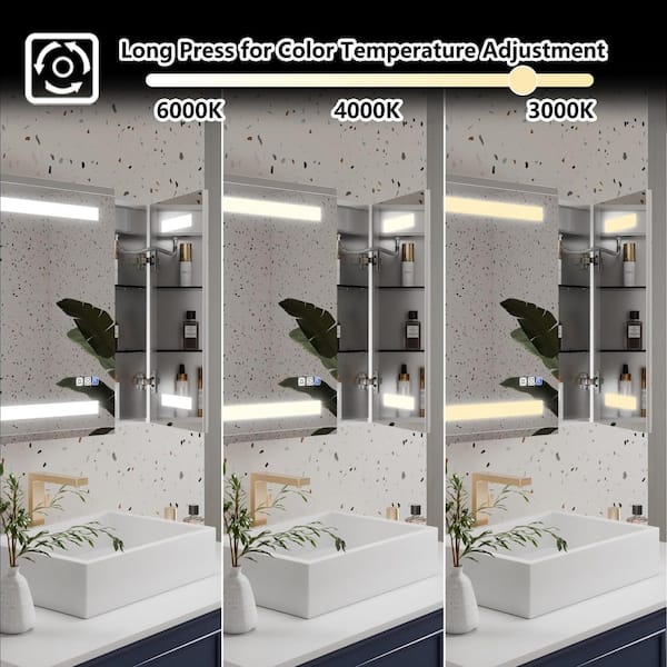 36 in. W x 24 in. H Rectangular Silver Aluminum Beveled Edge Dimmable Medicine Cabinet with Mirror Defogger