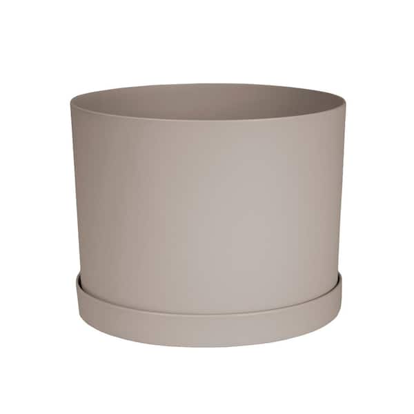 Bloem 6 in. Pebble Stone Beige Mathers Resin Planter with Saucer Tray