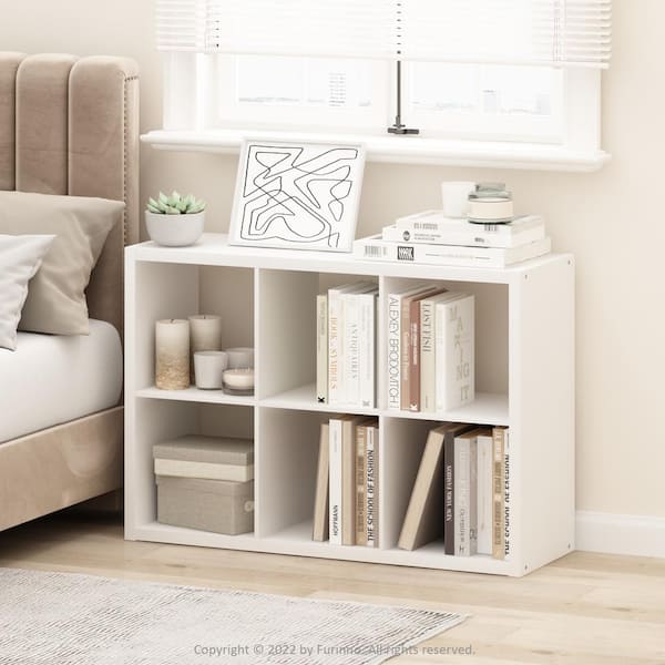Furinno Cubicle 43.7 in. Tall White Wood 6-Shelf Open Back Bookcase