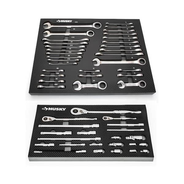 Husky 1/4 in., 3/8 in., 1/2 in. 144 Position Ratchet, Accessory and Ratcheting Wrench Set (52-Piece)