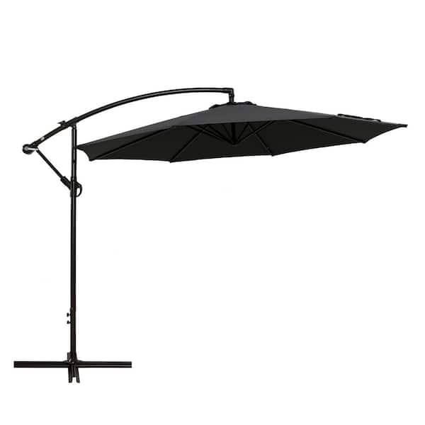 Unbranded SERGA 10 ft. Iron Market Outdoor Patio Umbrella with Crank Lift and Push Button Tilt in Gray