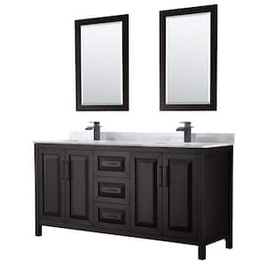 72 in. W x 22 in. D x 35.75 in. H Double Bath Vanity in Dark Espresso with White Carrara Marble Top and 24 in. Mirrors