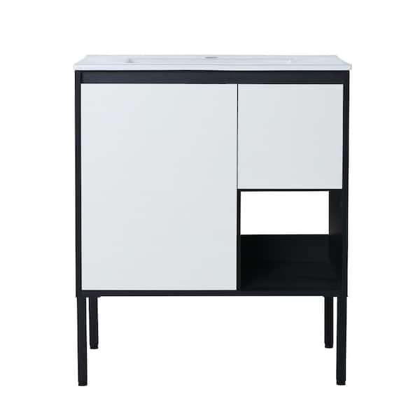 Maincraft Free-Standing 30 in. W x 18 in. D x 35 in. H. Bath Vanity in White with White Ceramic Top with White Basin