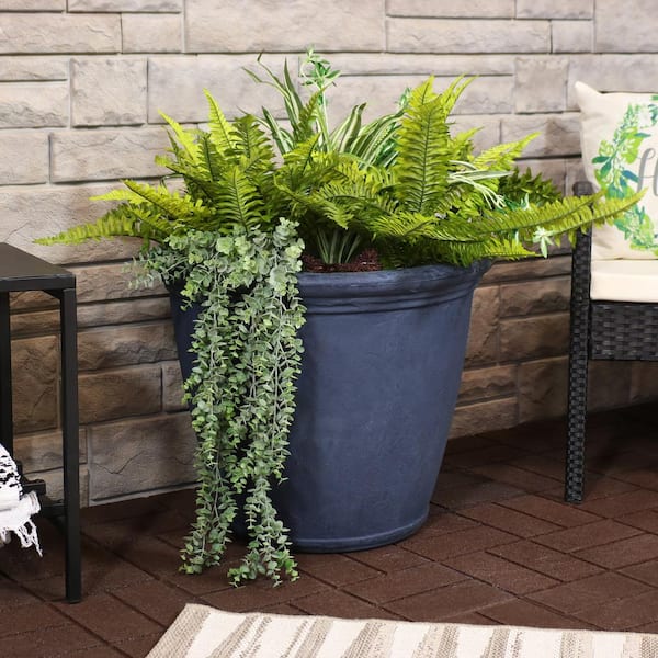 Anjelica 24 in. Slate Single Outdoor Resin Flower Pot Planter - Dark Grey