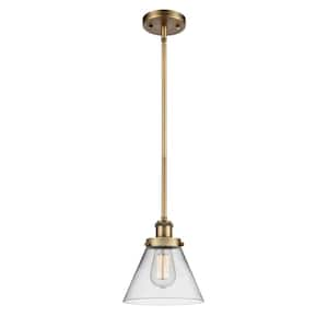 Cone 1-Light Brushed Brass Cone Pendant Light with Clear Glass Shade