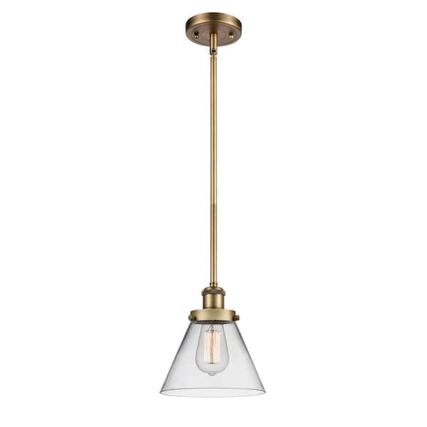 Innovations Cone 1-Light Brushed Brass Cone Pendant Light with Clear Glass Shade
