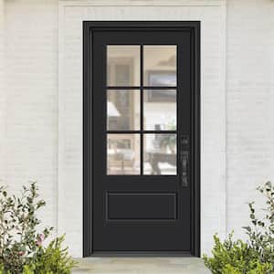 Performance Door System 36 in. x 80 in. VG 6-Lite Left-Hand Inswing Clear Black Smooth Fiberglass Prehung Front Door