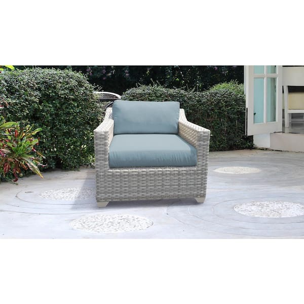 TK CLASSICS Cushioned Fairmont Wicker Outdoor Arm Lounge Chair with Spa Blue Cushions