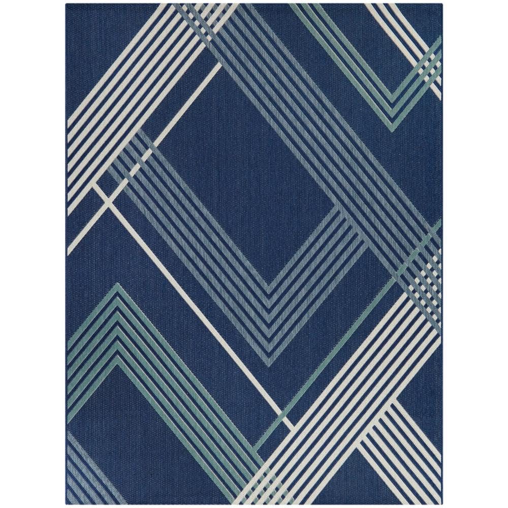 Navy and White Braided Synthetic Stripe Area Rug