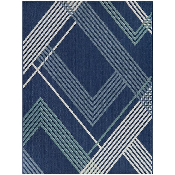 BALTA Mandel Navy 7 ft. 10 in. x 10 ft. Stripe Indoor/Outdoor Area Rug