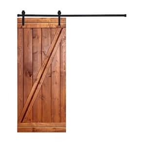 Modern Z Style Series 24 in. x 84 in. Daredevil Red stained Knotty Pine Wood DIY Sliding Barn Door with Hardware Kit