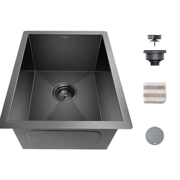Tatahance Black Stainless Steel 14 in. Single Bowl Drop-In Kitchen Sink