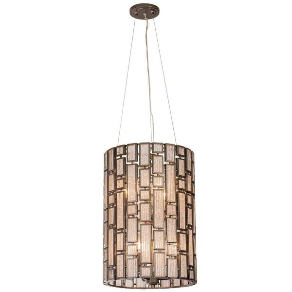 Varaluz Harlowe 6-Light New Bronze Foyer Pendant with Textured Ice Recycled Glass Shade