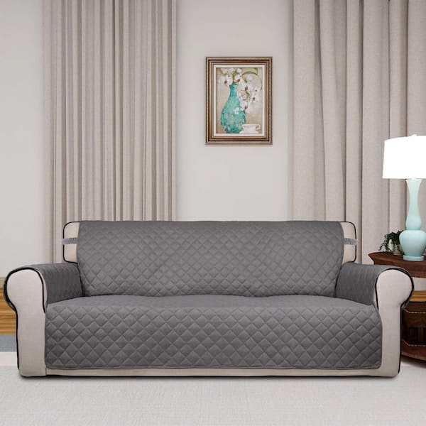 Angel Sar Gray and Light Gray Reversible Quilted Sofa Cover