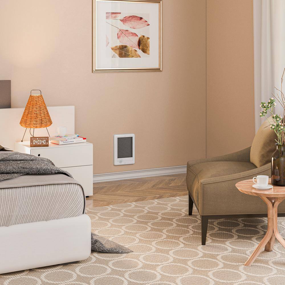 White Electric Forced Air Wall Heater with Automatic Shut-off