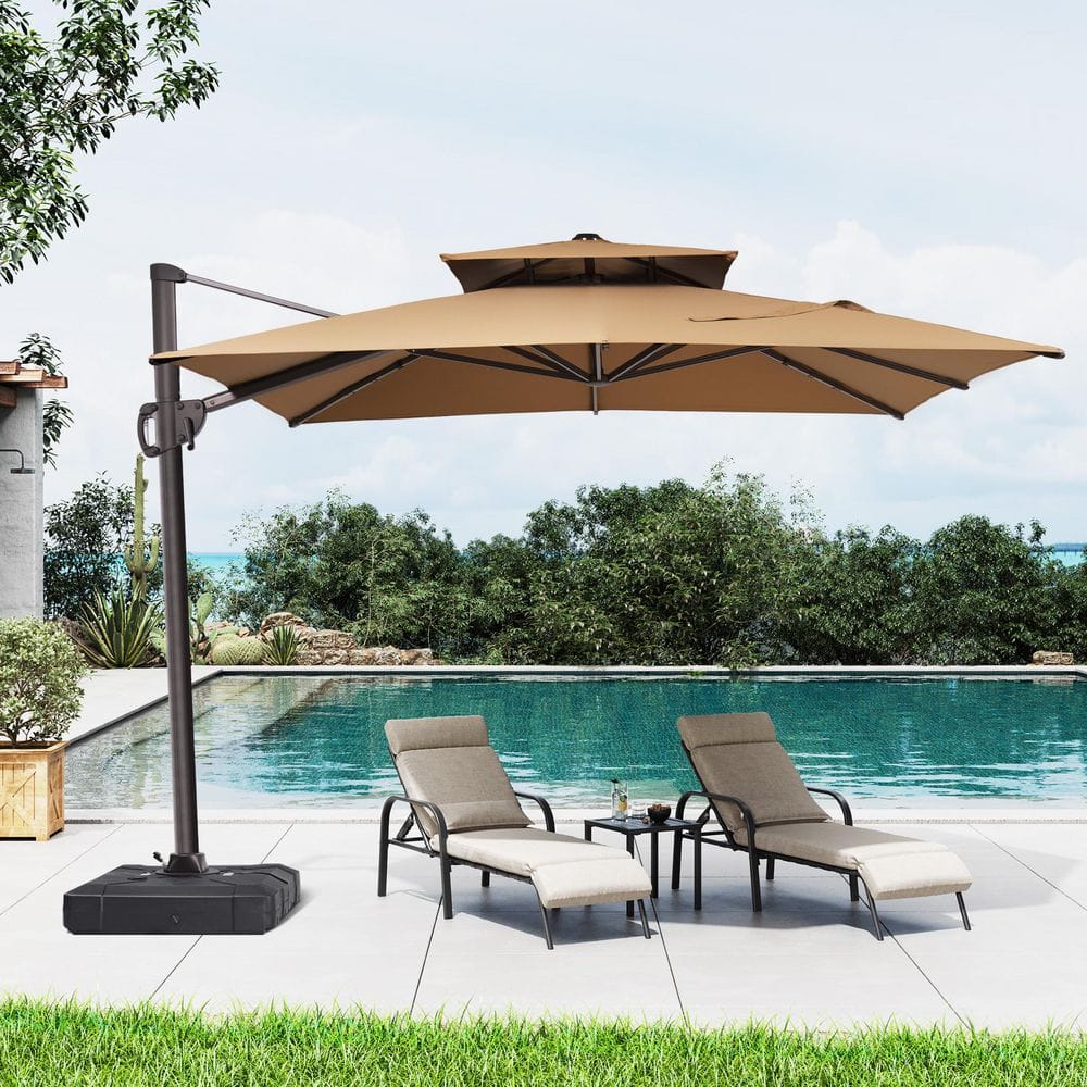 10.5 ft. x 9 ft. Double Top Rectangular Cantilever Patio Umbrella in Tan Brown with 260 lbs. Base Stand price history on PriceWatchPro