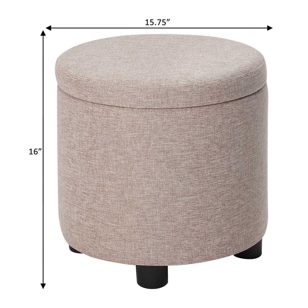 Designs4Comfort 16" Tan Fabric Round Storage Ottoman with Reversible Tray